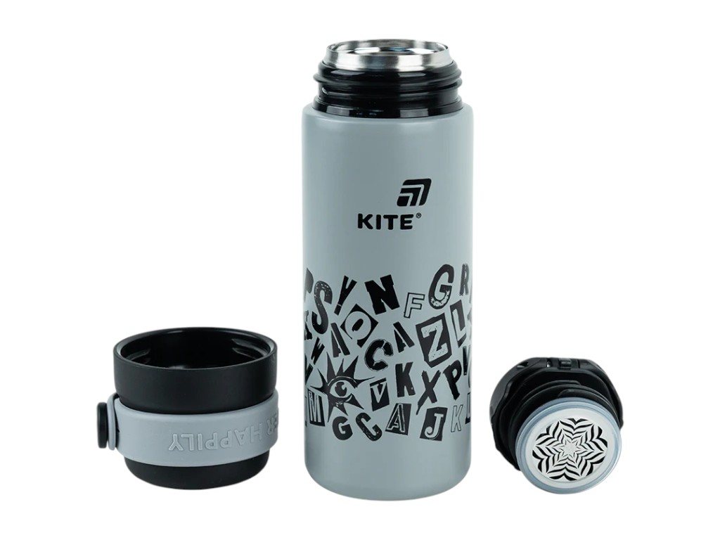 Термос Kite K25-1222-2 500 мл сірий, з кришкою-чашкою та поїльником, Kite