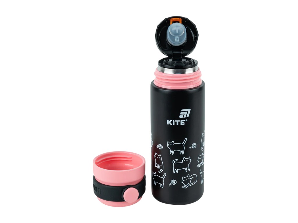 Термос Kite K25-1222-3 500 мл чорний, з поїльником, із кришкою-чашкою, Kite