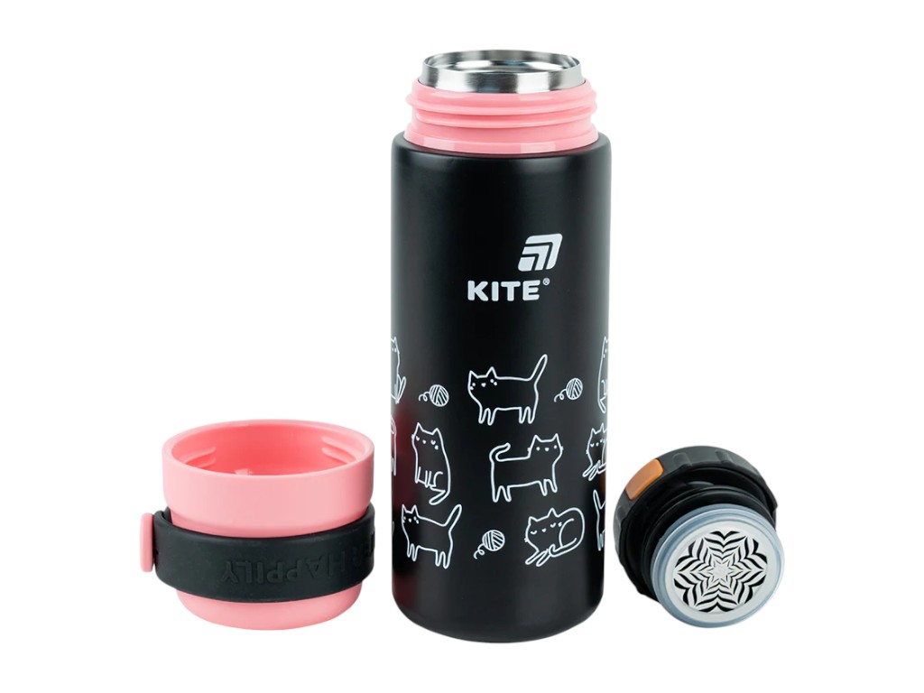 Термос Kite K25-1222-3 500 мл чорний, з поїльником, із кришкою-чашкою, Kite