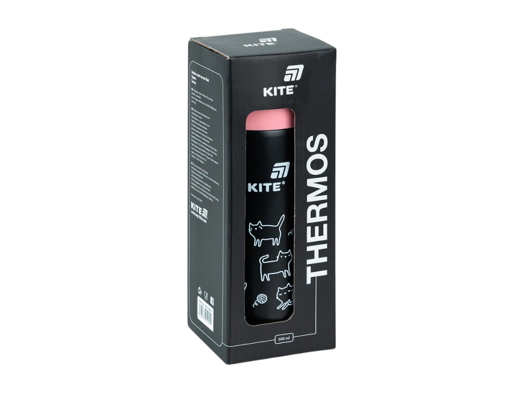Термос Kite K25-1222-3 500 мл чорний, з поїльником, із кришкою-чашкою, Kite