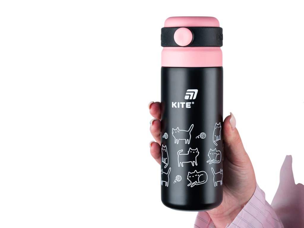 Термос Kite K25-1222-3 500 мл чорний, з поїльником, із кришкою-чашкою, Kite