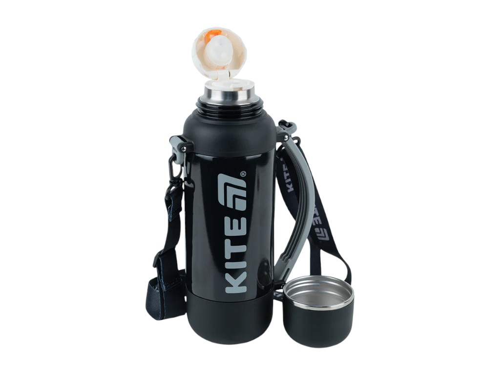 Термос з чашкою Kite K25-1225-1 1200 мл чорний, з ремінцем, Kite