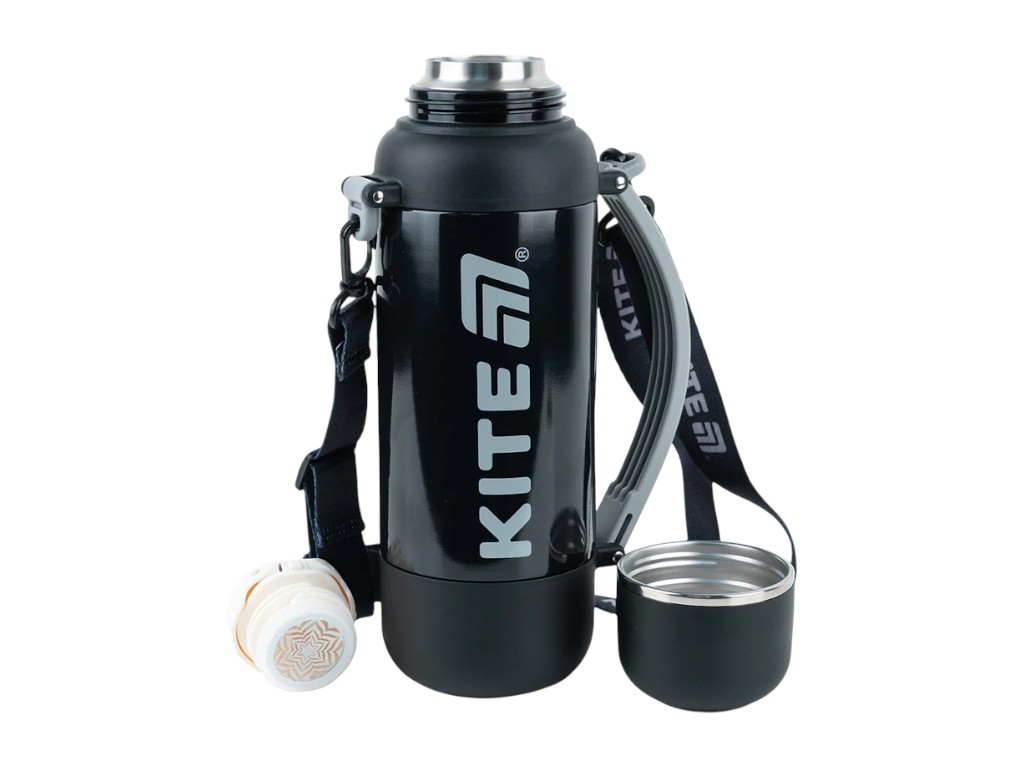 Термос з чашкою Kite K25-1225-1 1200 мл чорний, з ремінцем, Kite