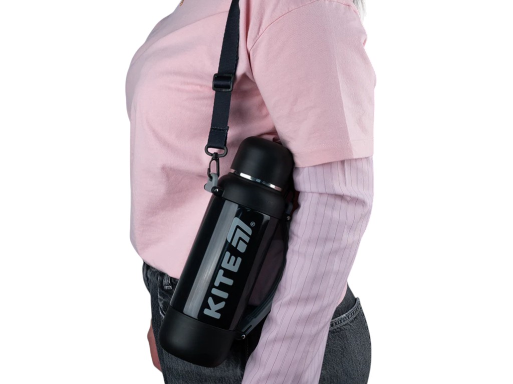 Термос з чашкою Kite K25-1225-1 1200 мл чорний, з ремінцем, Kite