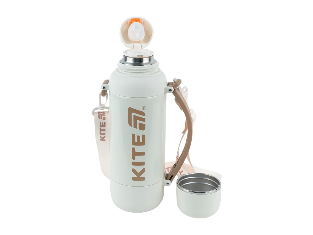 Термос з чашкою Kite K25-1225-2 1200 мл бежевий, з ремінцем, Kite