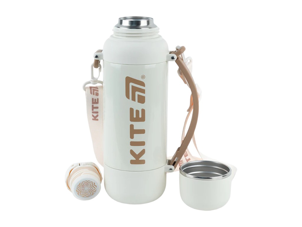 Термос з чашкою Kite K25-1225-2 1200 мл бежевий, з ремінцем, Kite