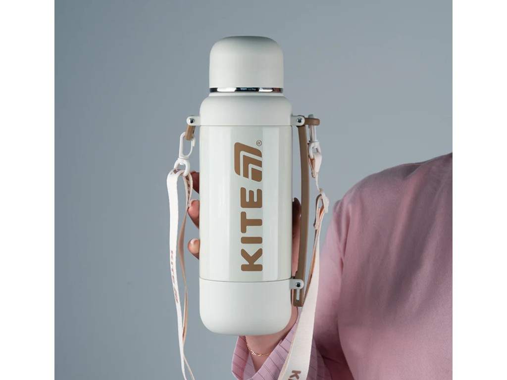 Термос з чашкою Kite K25-1225-2 1200 мл бежевий, з ремінцем, Kite