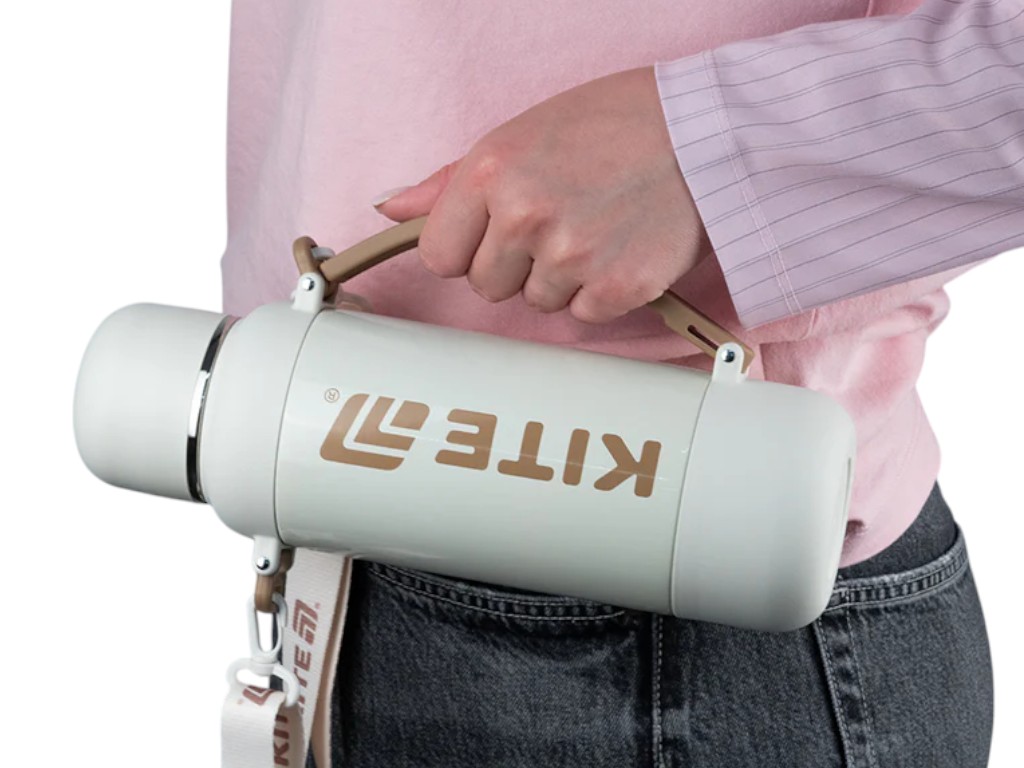 Термос з чашкою Kite K25-1225-2 1200 мл бежевий, з ремінцем, Kite