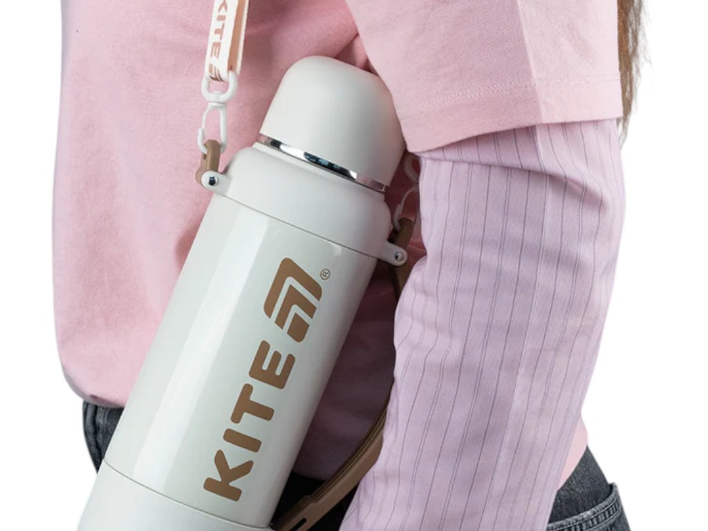 Термос з чашкою Kite K25-1225-2 1200 мл бежевий, з ремінцем, Kite