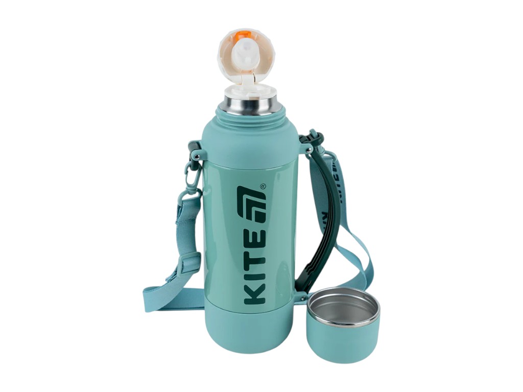 Термос з чашкою Kite K25-1225-3 1200 мл зелений, з ремінцем, Kite