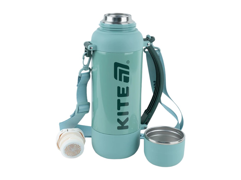 Термос з чашкою Kite K25-1225-3 1200 мл зелений, з ремінцем, Kite