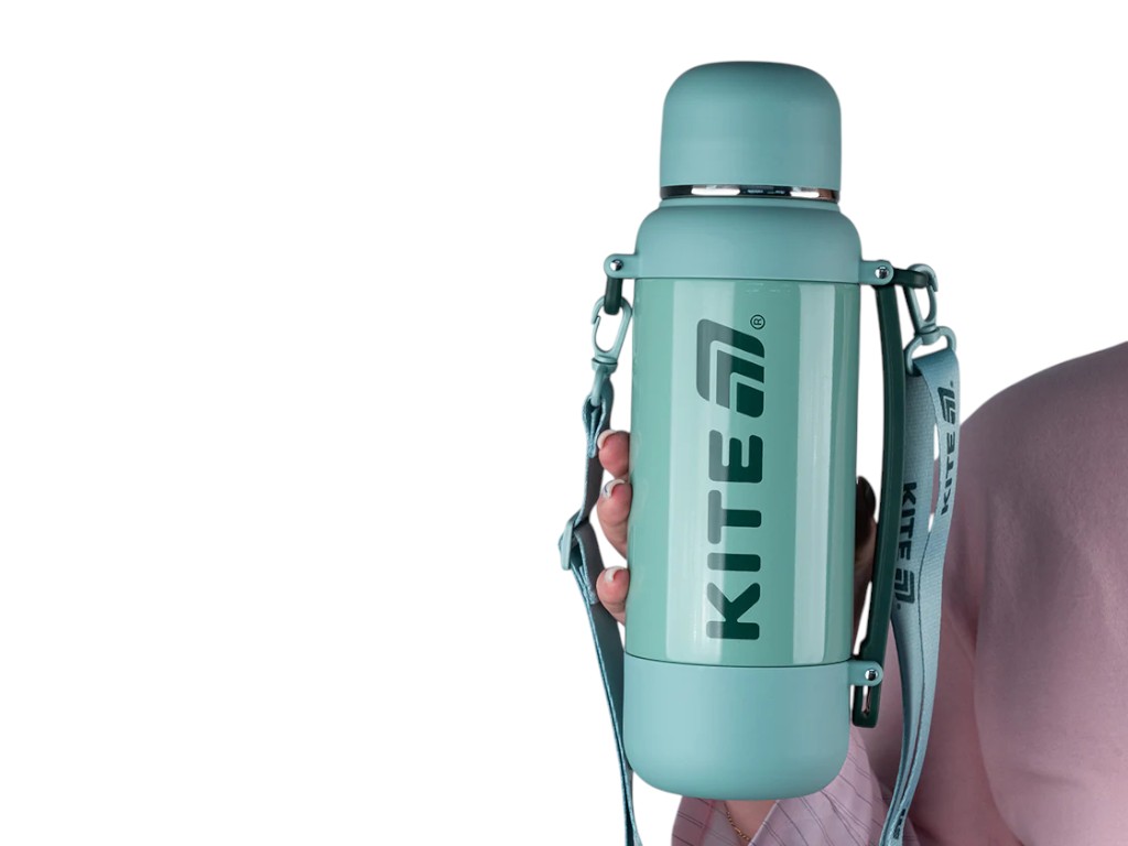 Термос з чашкою Kite K25-1225-3 1200 мл зелений, з ремінцем, Kite