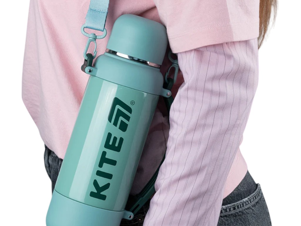 Термос з чашкою Kite K25-1225-3 1200 мл зелений, з ремінцем, Kite