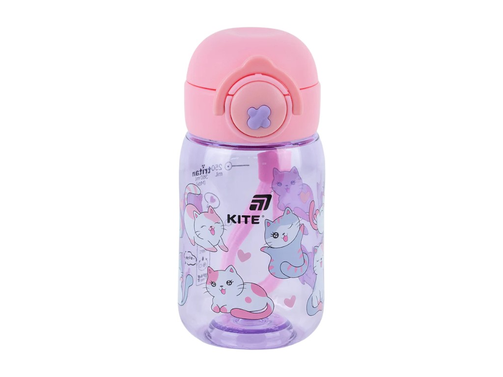 Бутылка для воды детская Cats Kite K25-1235-1, 360 мл, фиолетовая, с сеточкой-фильтром, Kite