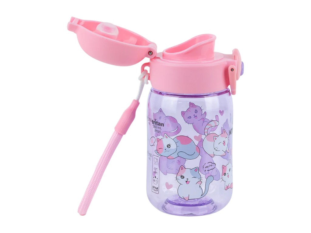 Бутылка для воды детская Cats Kite K25-1235-1, 360 мл, фиолетовая, с сеточкой-фильтром, Kite
