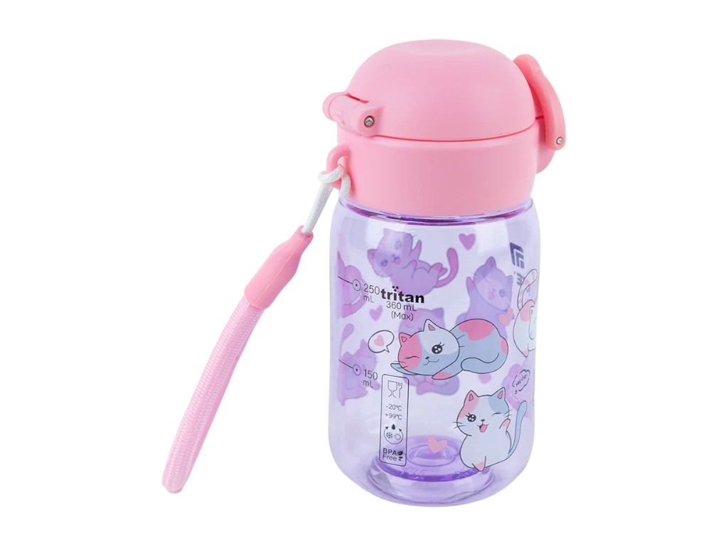 Бутылка для воды детская Cats Kite K25-1235-1, 360 мл, фиолетовая, с сеточкой-фильтром, Kite