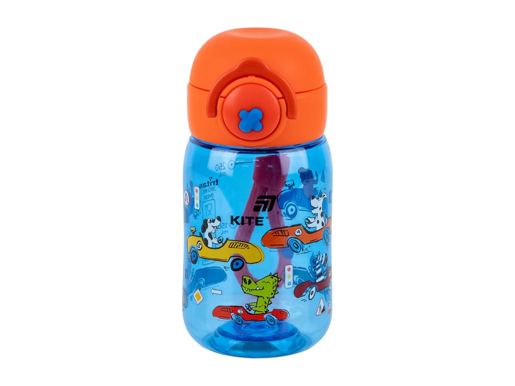 Бутылка для воды детская Cars Kite K25-1235-2, 360 мл, синяя, с сеточкой-фильтром, Kite