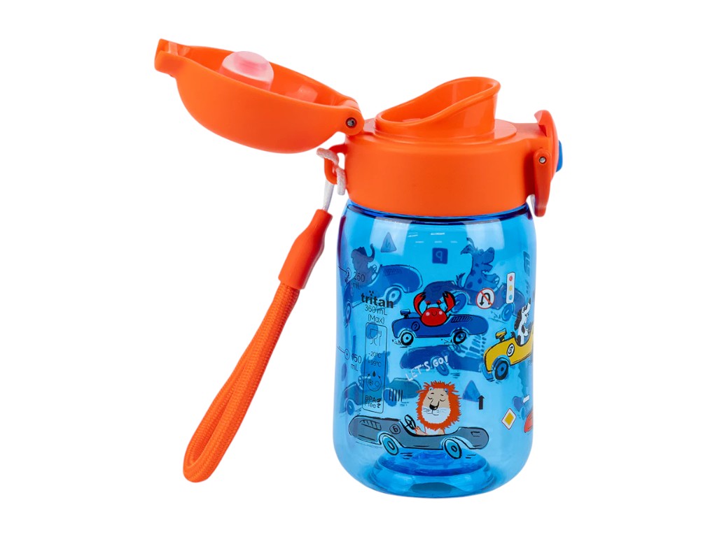 Бутылка для воды детская Cars Kite K25-1235-2, 360 мл, синяя, с сеточкой-фильтром, Kite