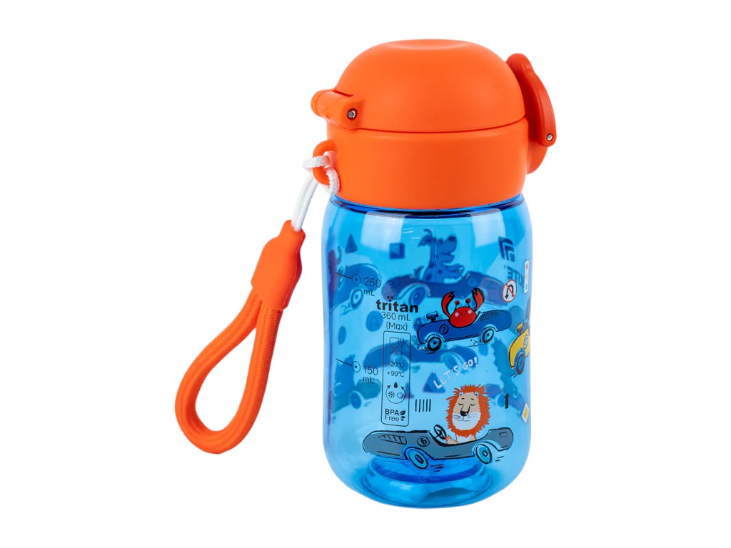 Бутылка для воды детская Cars Kite K25-1235-2, 360 мл, синяя, с сеточкой-фильтром, Kite
