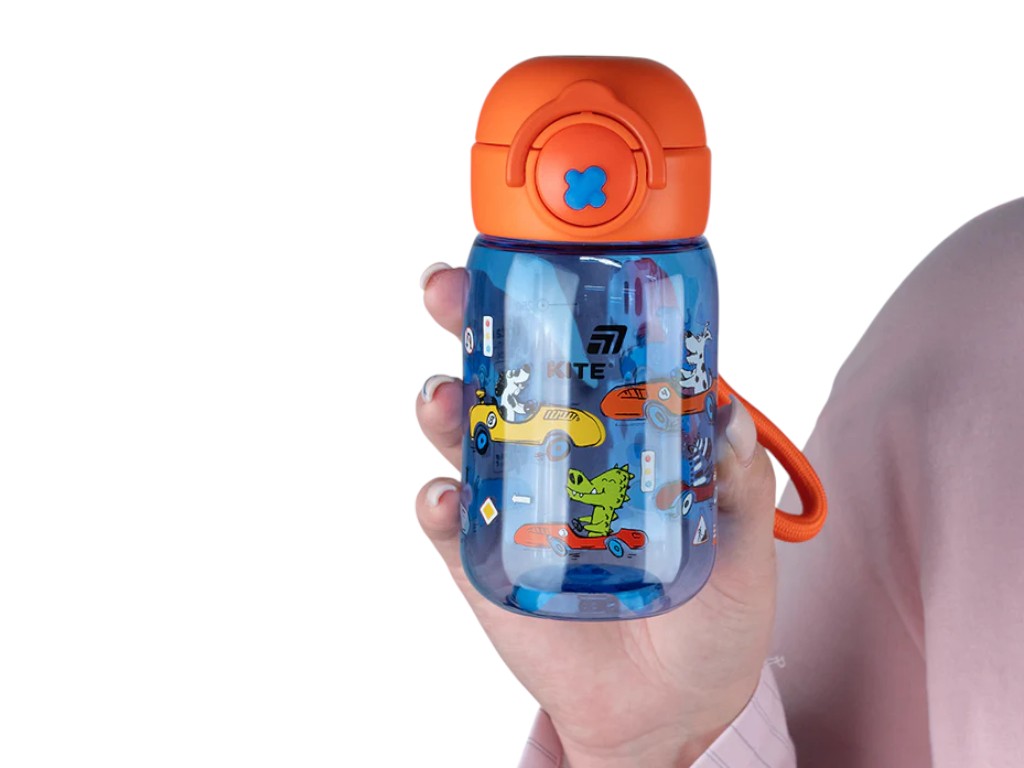 Бутылка для воды детская Cars Kite K25-1235-2, 360 мл, синяя, с сеточкой-фильтром, Kite