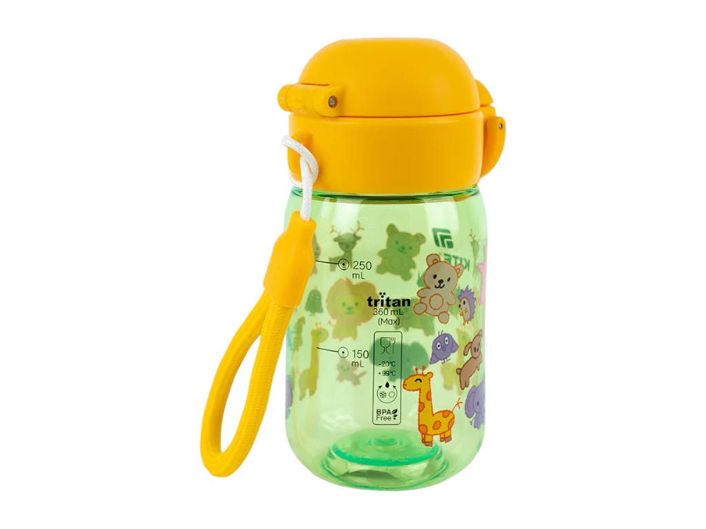 Бутылка для воды детская Zoo Kite K25-1235-3, 360 мл, зеленая, с сеточкой-фильтром, Kite