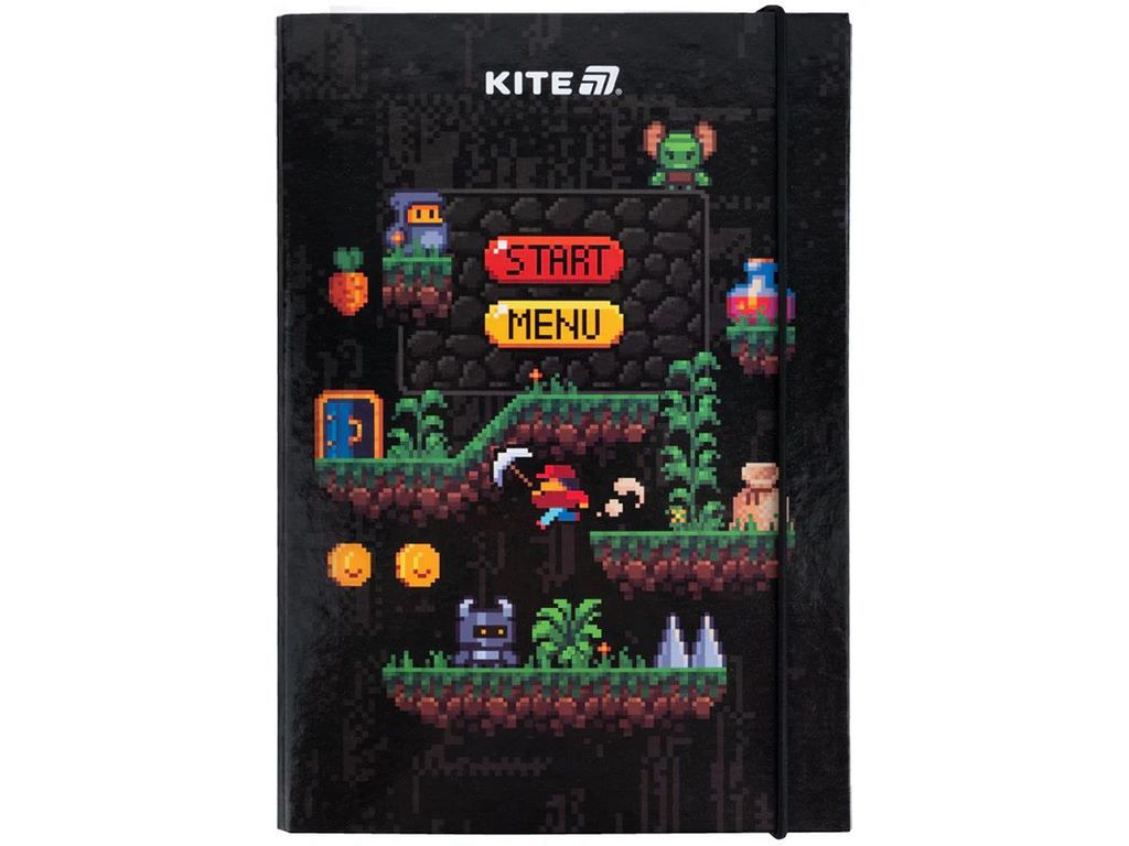 Папка для тетрадей Pixel Game на резинке картонная, формат B5, Kite