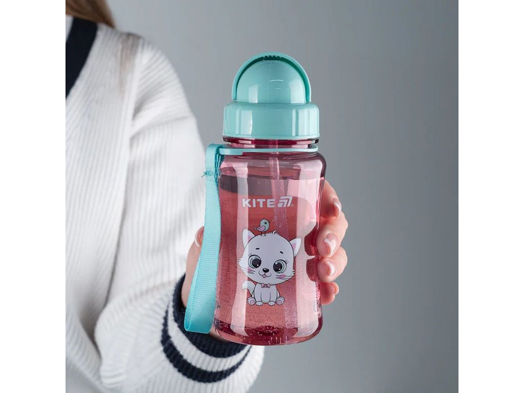 Бутылочка для воды с трубочкой Kitty, тритан, 350 мл, розовый цвет, Kite