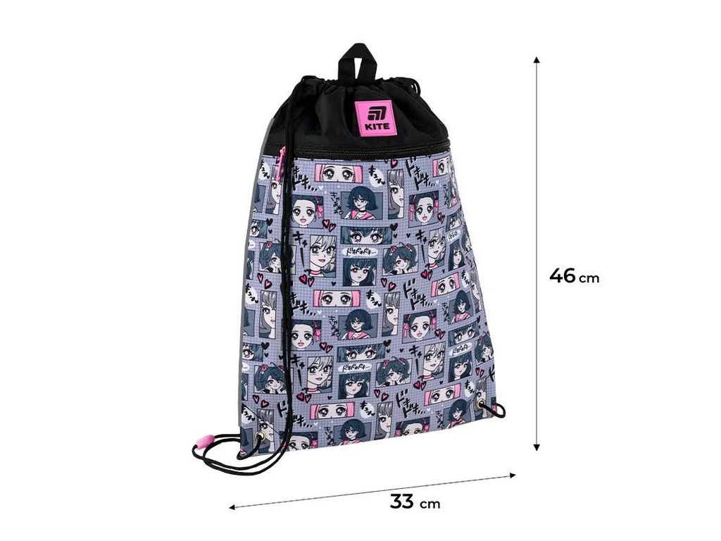 Сумка для обуви со шнурками Anime Girl K25-601M-9, 46×33 см, затяжка шнурком, Kite