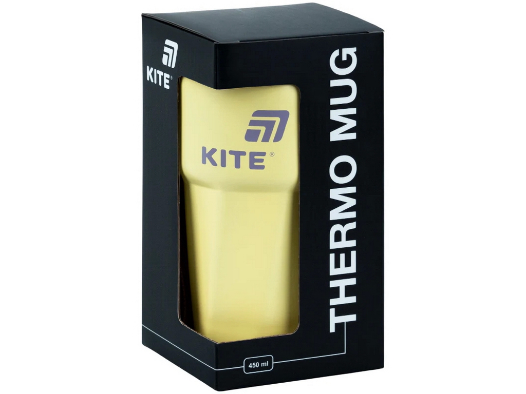 Термокружка Kite, 450 мл, з нержавіючою колбою та клапаном, жовта, Kite
