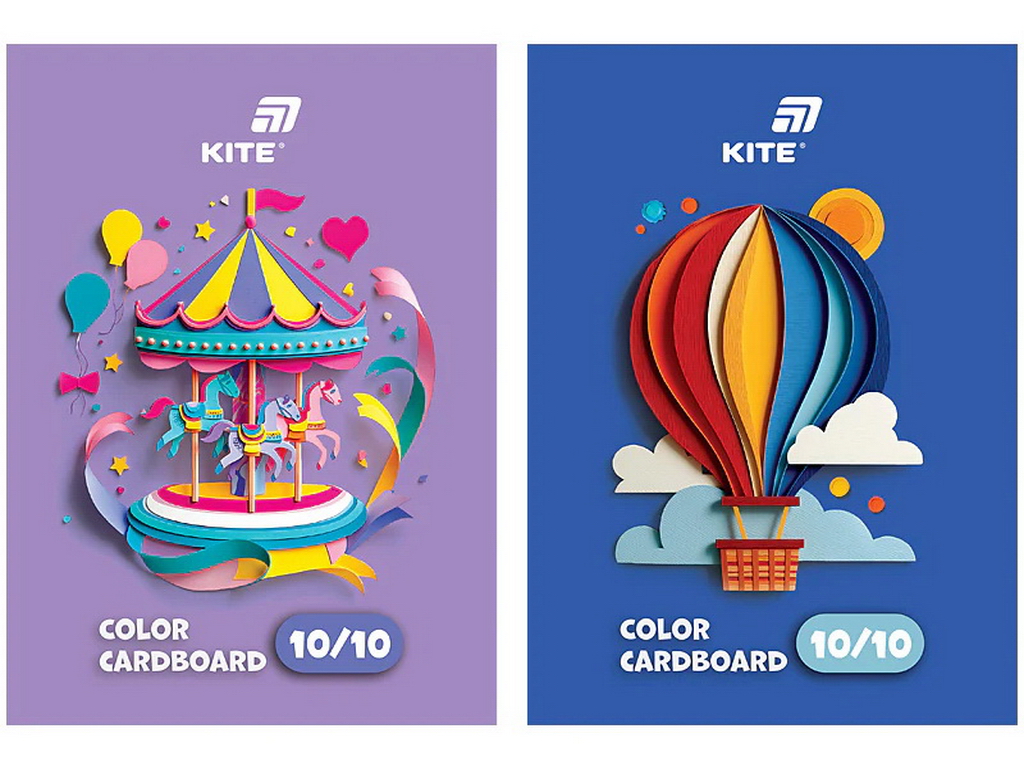 Картон кольоровий односторонній A5 Kite K26-1257, 10 кольорів, 10 шт