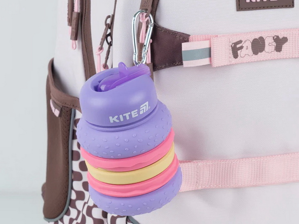 Складная силиконовая бутылка для воды Kite, 600 мл, с трубочкой и карабином