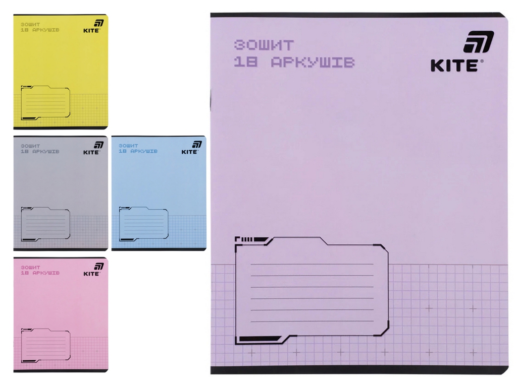 Зошит шкільний у клітинку Kite One Color, 18 аркушів, фактурна обкладинка, 5 видів (ціна за 1шт)