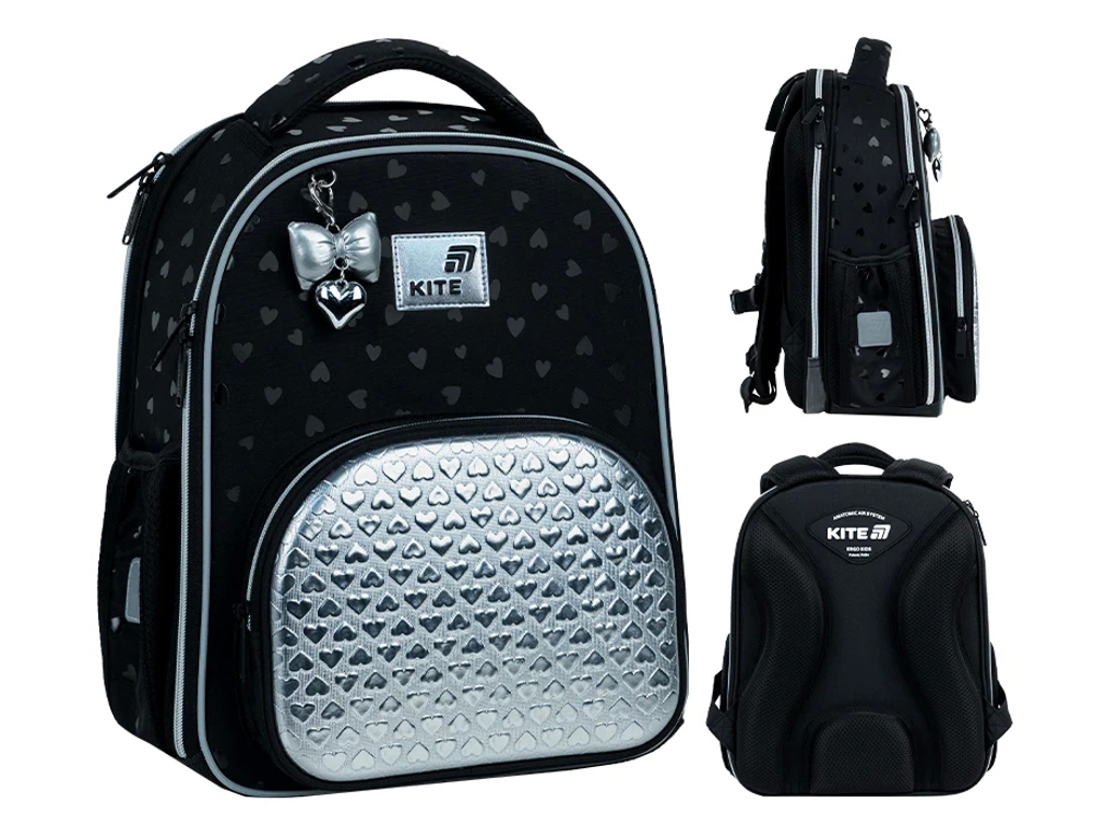 Рюкзак каркасный ортопедический Kite Education Black&amp;Silver, 38 см, светоотражающие элементы