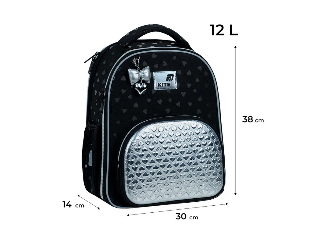 Рюкзак каркасный ортопедический Kite Education Black&amp;Silver, 38 см, светоотражающие элементы