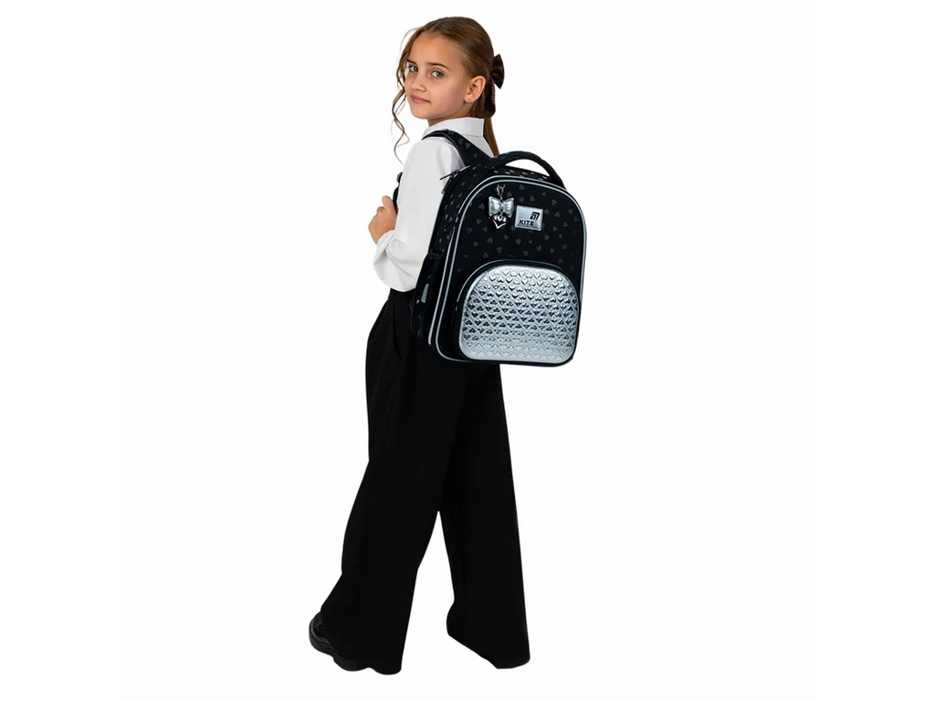 Рюкзак каркасный ортопедический Kite Education Black&amp;Silver, 38 см, светоотражающие элементы