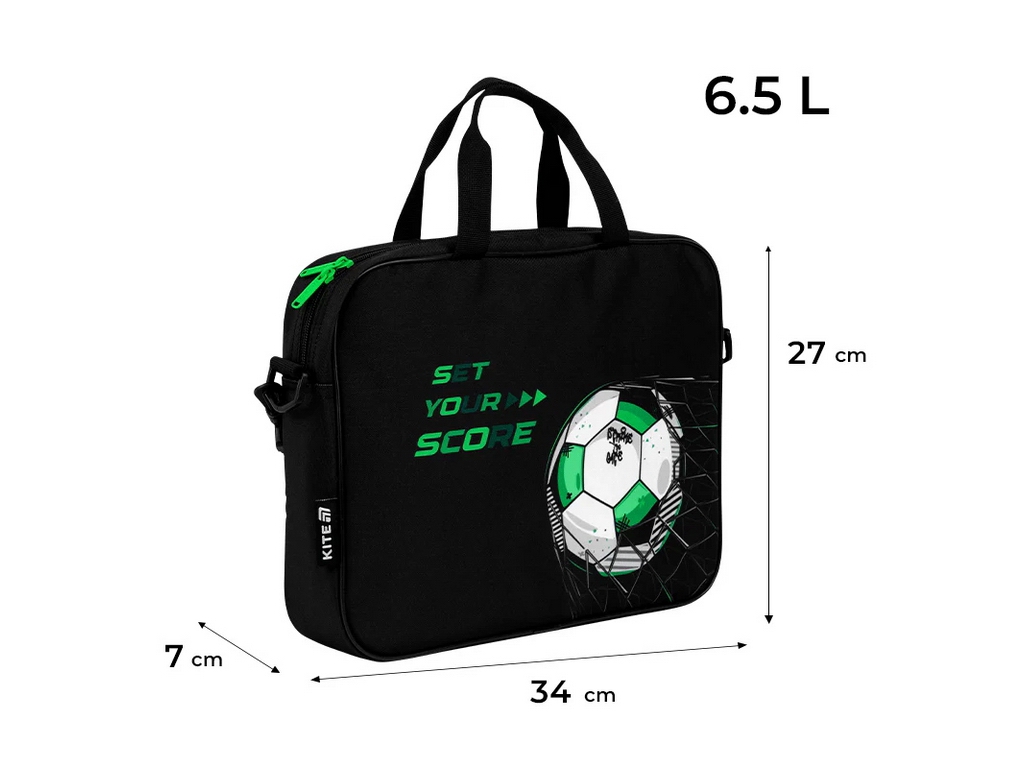 Сумка шкільна текстильна для А4 Kite Football, 27x34x7 см, на блискавці, Kite