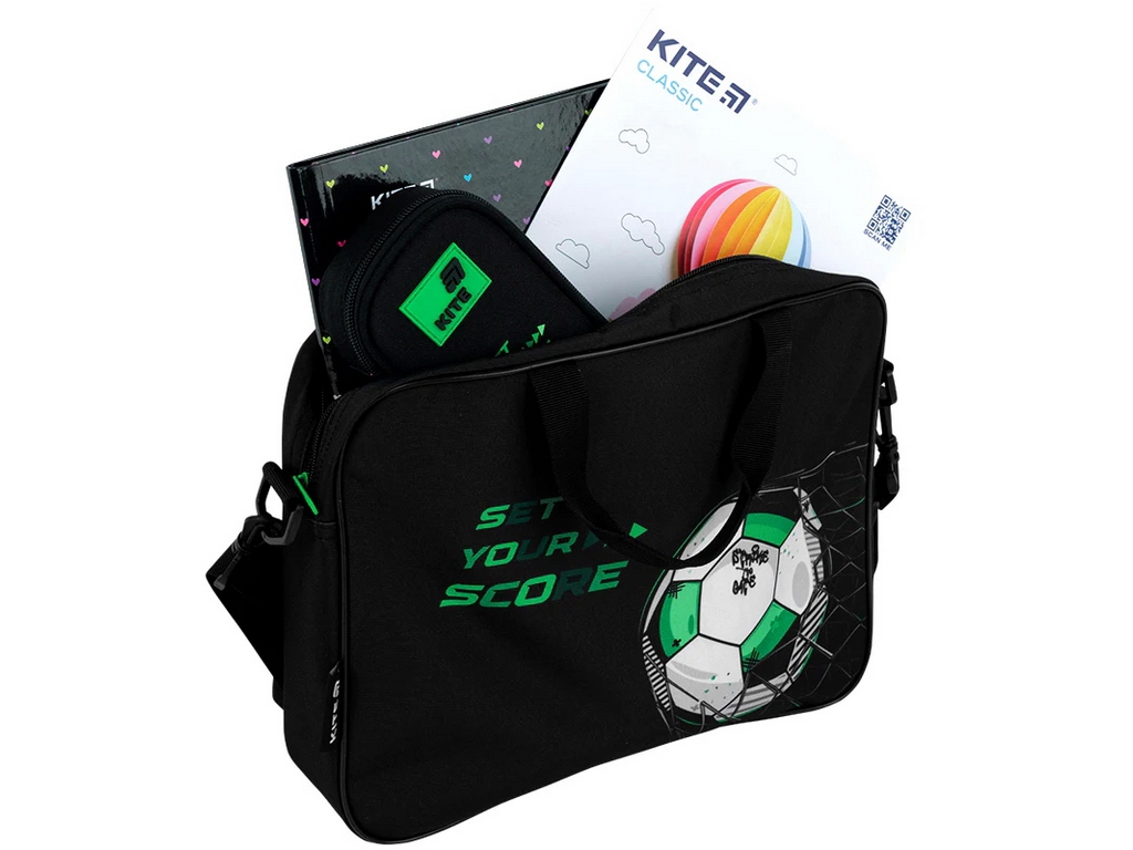 Сумка шкільна текстильна для А4 Kite Football, 27x34x7 см, на блискавці, Kite