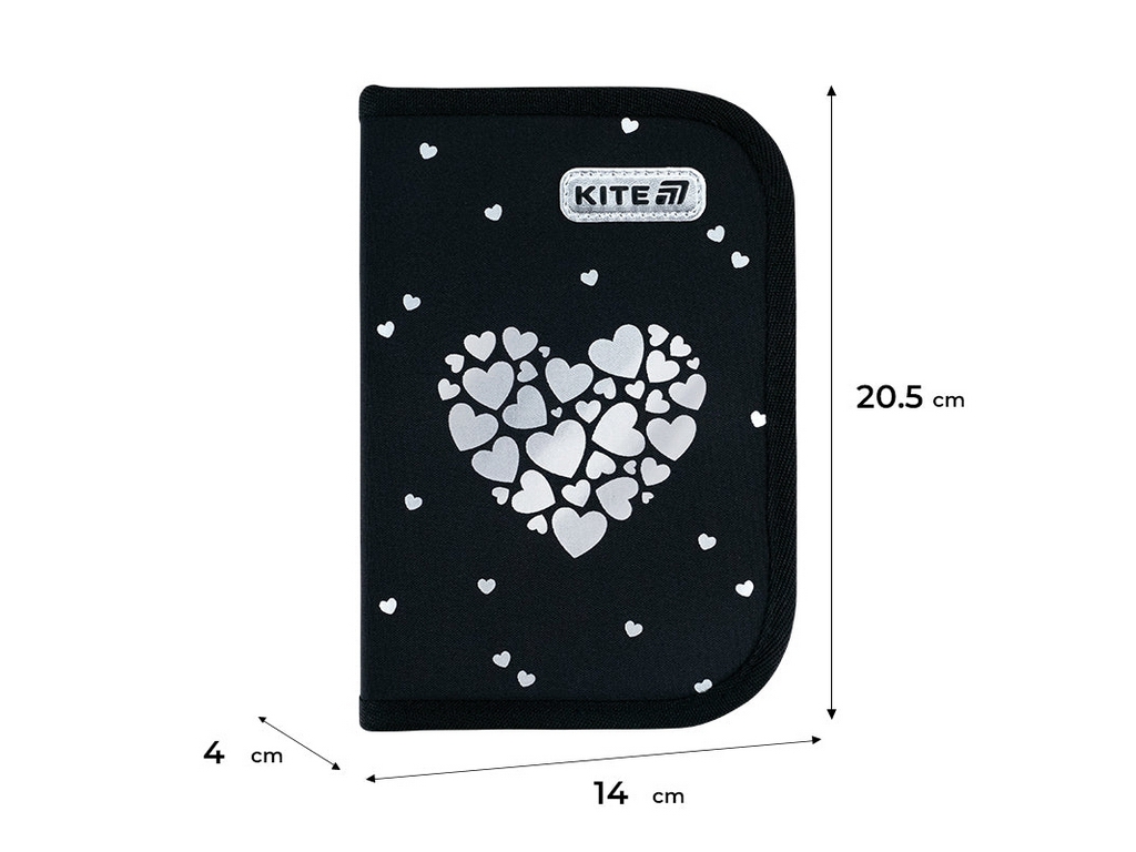 Пенал на 1 відділення Kite Black&Silver K26-622-5, 2 відворота