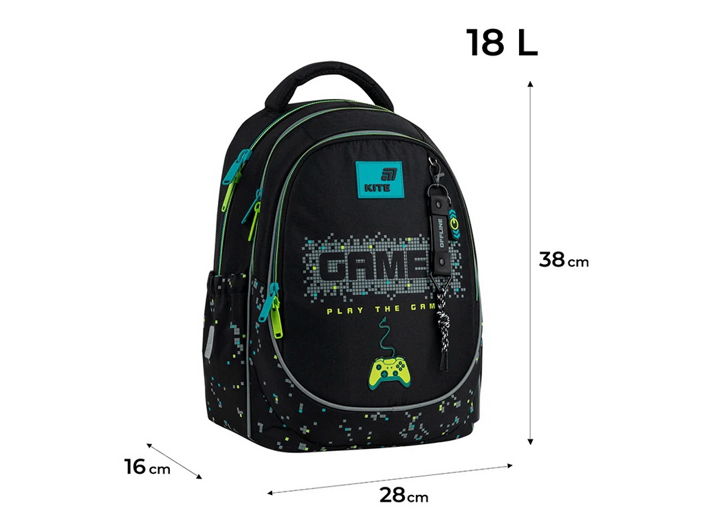 Рюкзак шкільний Play the Game, 38×28×16 см, ортопедична спинка, Kite