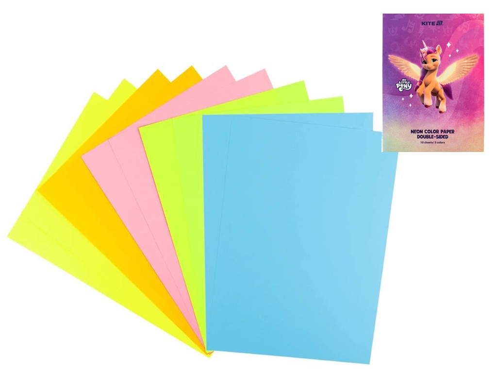 Папір кольоровий неоновий My Little Pony А4, 10 аркушів, 5 кольорів, Kite