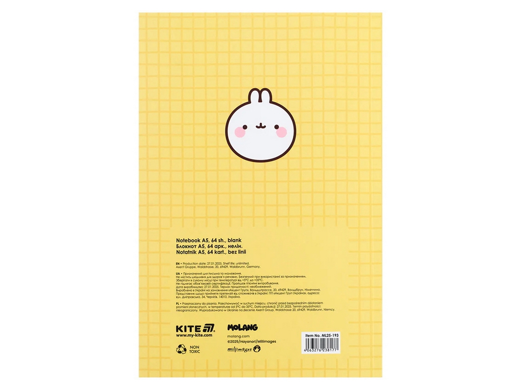 Блокнот на 64 аркуша А5, Molang, Kite