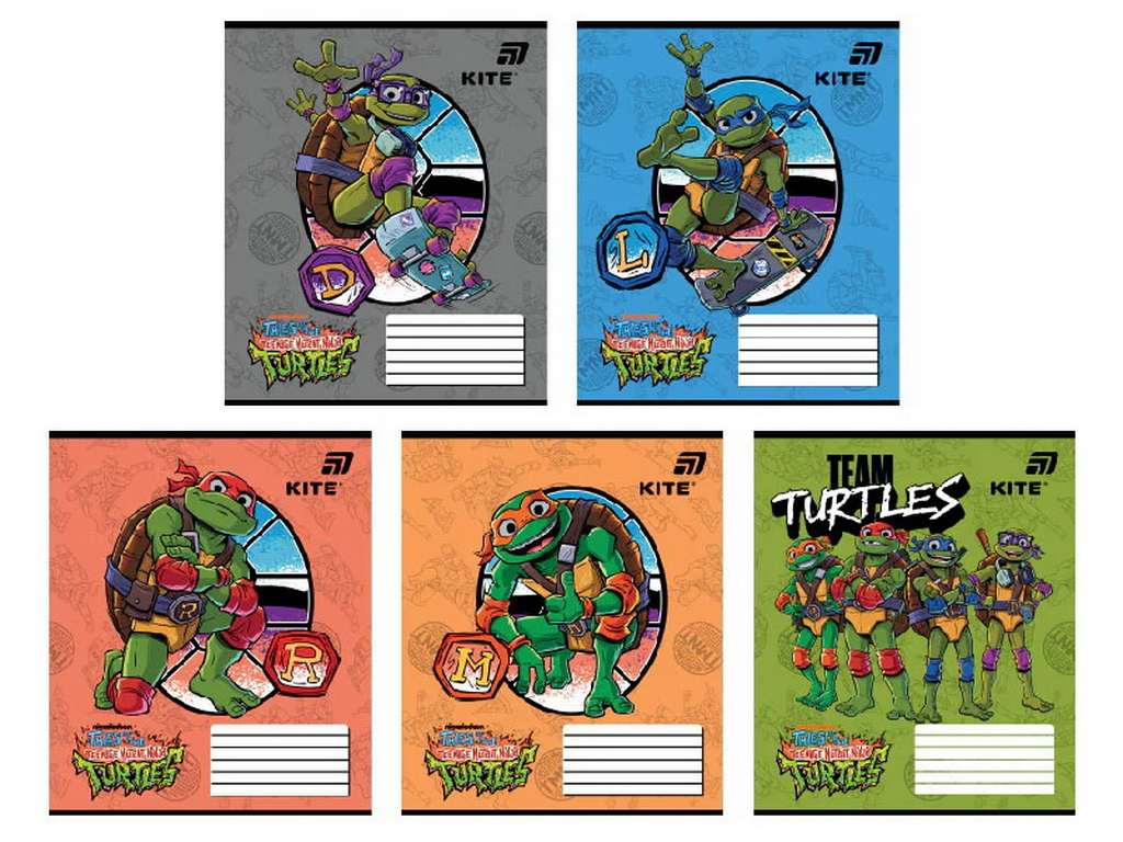 Зошит шкільний Ninja Turtles, 12 аркушів, у клітинку, 5 видів (ціна за 1шт), Kite