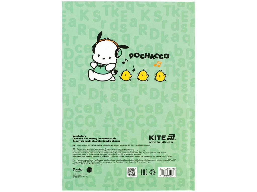 Словник з іноземної мови Kite Pochacco CR26-407, 60 аркушів