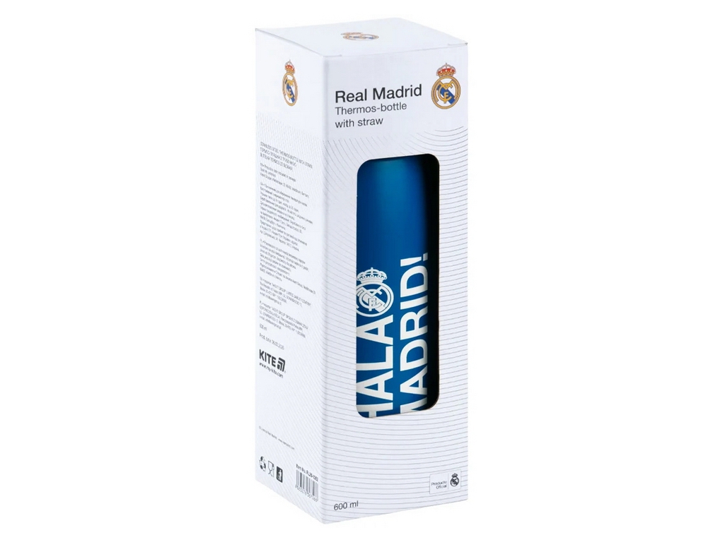Термобутылка с трубочкой Kite FC Real Madrid, нержавеющая сталь, 600 мл
