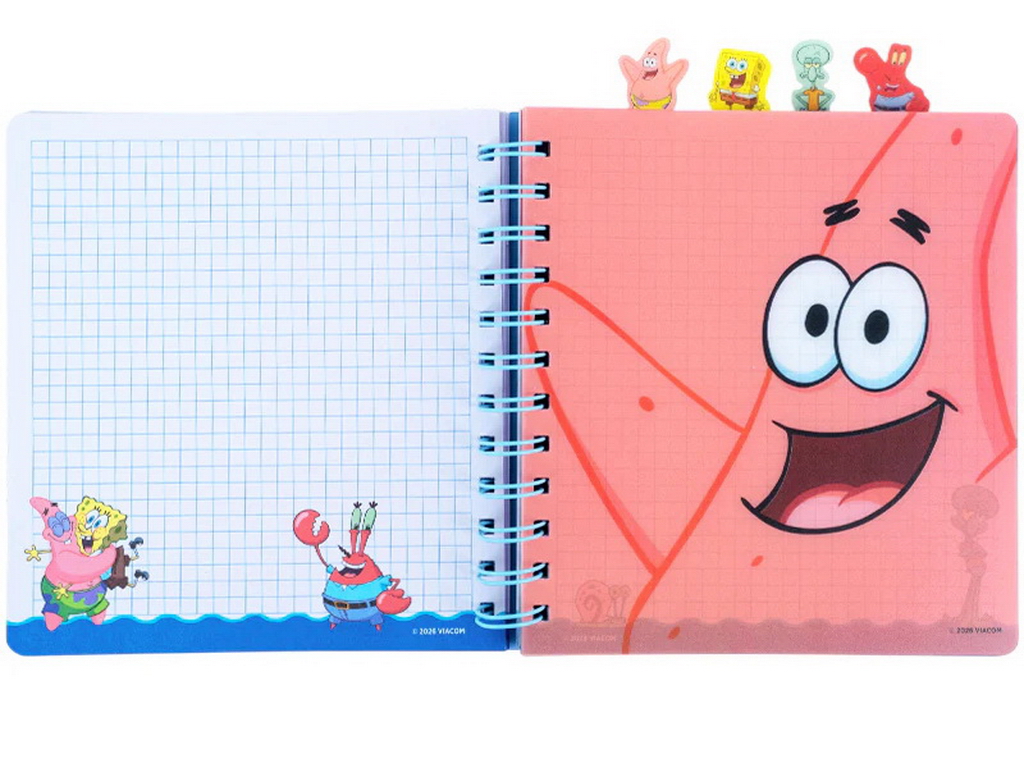 Блокнот із розділювачами SpongeBob SquarePants, 80 аркушів, клітинка, пластикова обкладинка, Kite