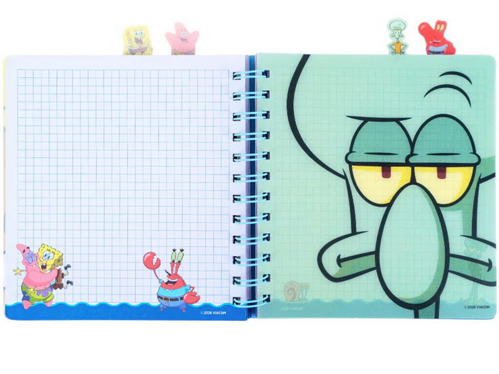 Блокнот із розділювачами SpongeBob SquarePants, 80 аркушів, клітинка, пластикова обкладинка, Kite