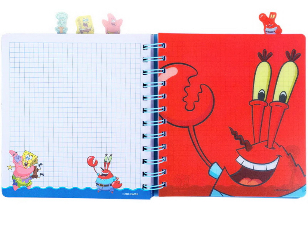Блокнот із розділювачами SpongeBob SquarePants, 80 аркушів, клітинка, пластикова обкладинка, Kite