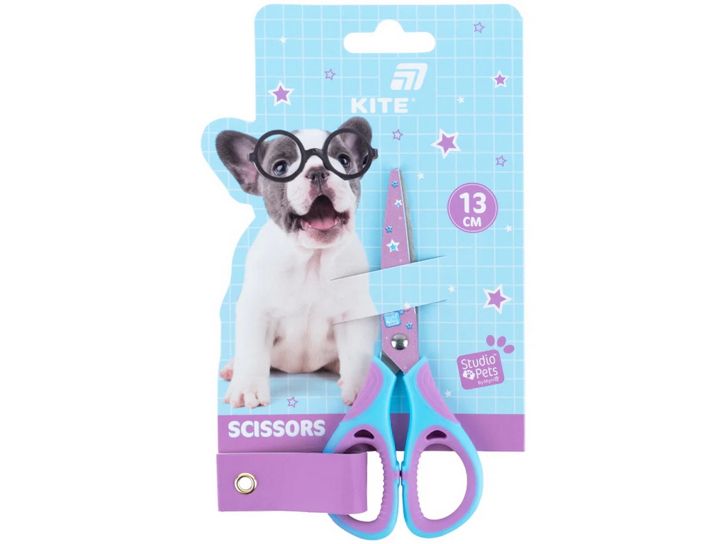 Ножиці дитячі з гумовими вставками та принтом на лезах Kite Studio Pets SP26-148, 13 см