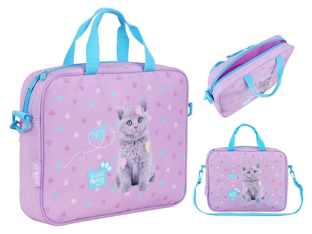 Сумка шкільна текстильна для А4 Kite Studio Pets, 27x34x7 см, на блискавці, Kite