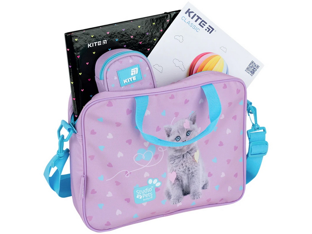Сумка шкільна текстильна для А4 Kite Studio Pets, 27x34x7 см, на блискавці, Kite